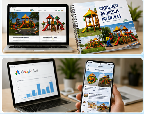 Catálogo de juegos infantiles, campaña publicitaria y app móvil del sistema de negocio